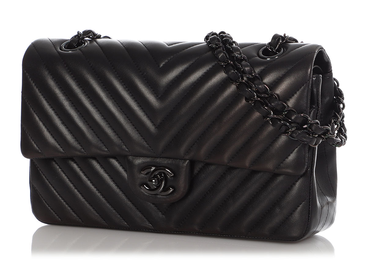Chanel Medium/Large So Black Chevron-Quilted Lambskin Classic Double F