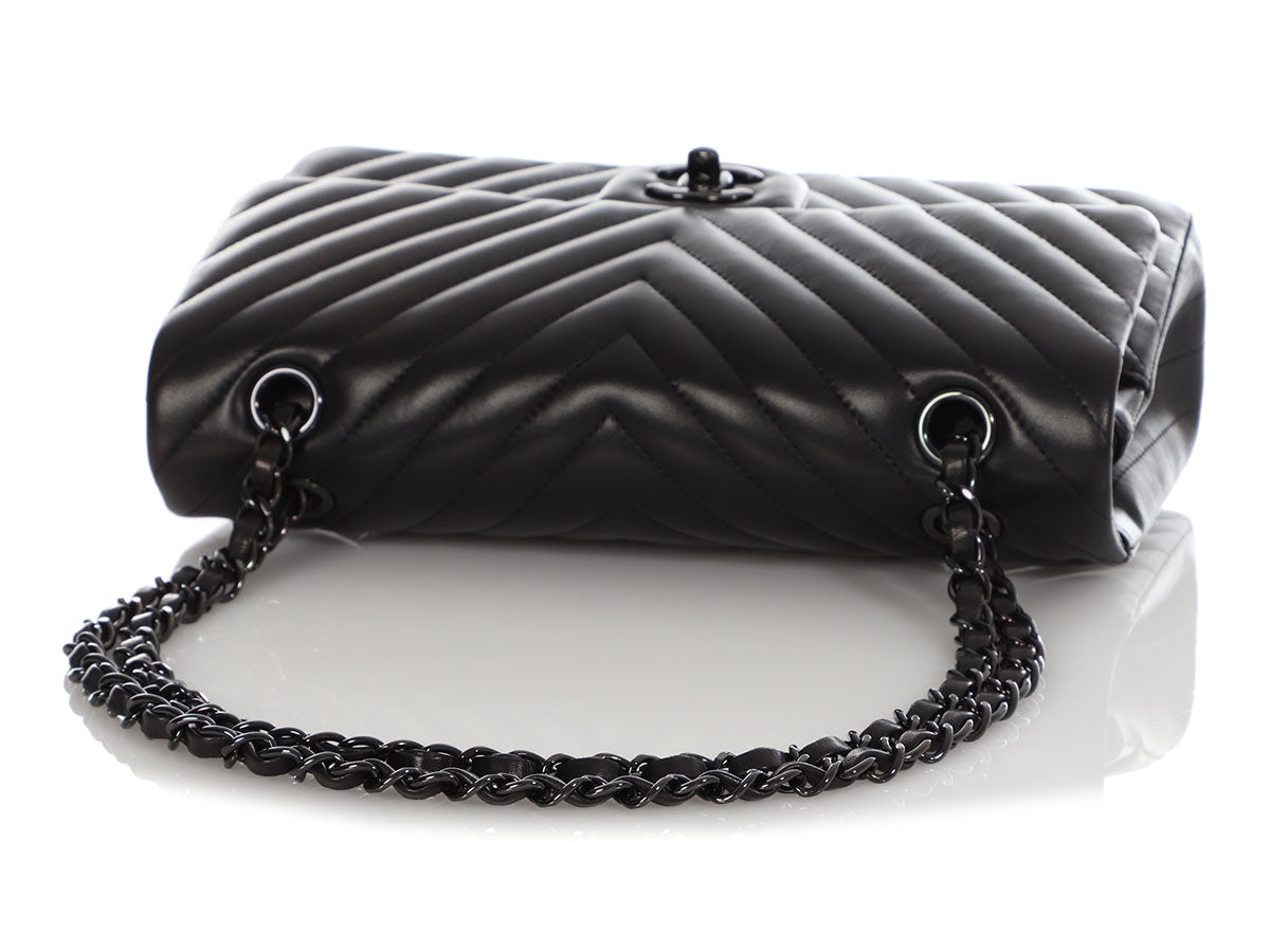 Chanel Medium/Large So Black Chevron-Quilted Lambskin Classic Double F