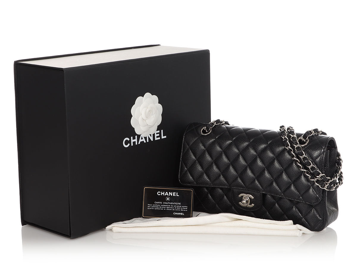 Chanel Pink Quilted Tweed Medium Double Flap Silver Hardware, Black Chanel  Small Classic Lambskin Double Flap Shoulder Bag