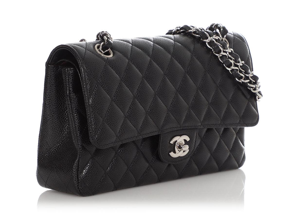 CHANEL Classic Black Quilted Caviar SHW Silver Chain Jumbo Large Flap Bag