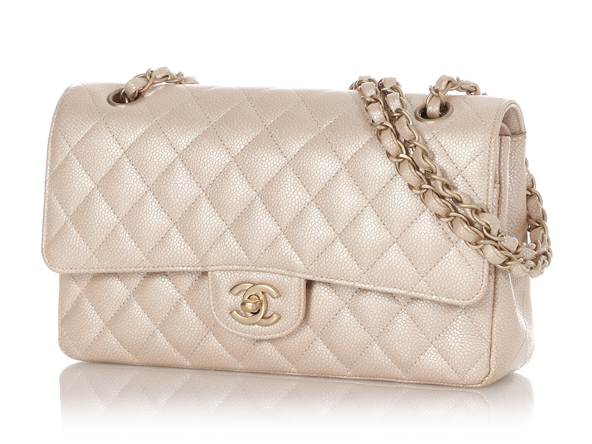 Chanel Classic Pearl White Caviar Double Jumbo Flap Bag - Allu USA