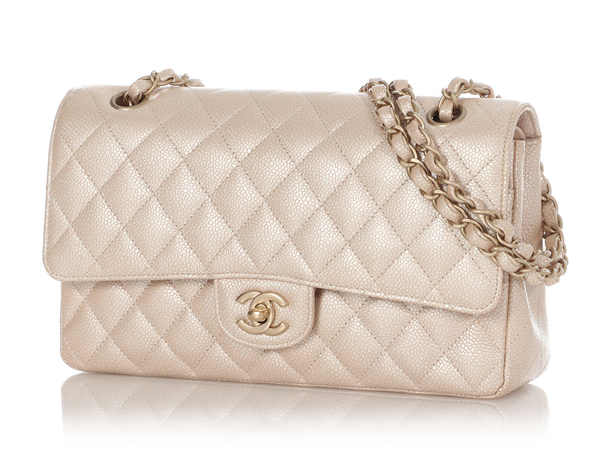 Chanel Medium/Large Beige Quilted Caviar Classic Double Flap by Ann's Fabulous Finds