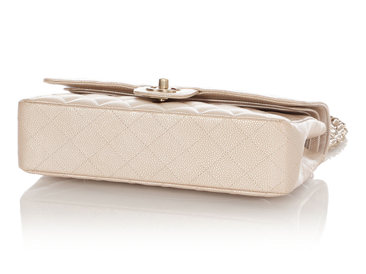 Chanel Classic Medium Double Flap Quilted Leather Shoulder Bag Ivory