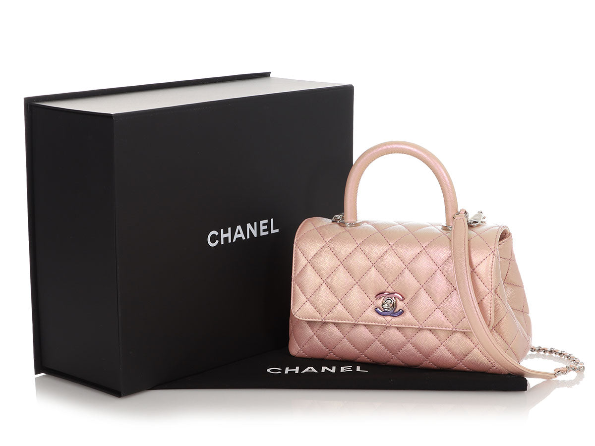 Chanel Bright Pink Iridescent Quilted Caviar Mini Coco Handle