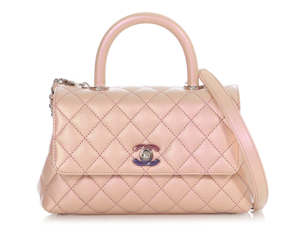 Chanel Bright Pink Iridescent Quilted Caviar Mini Coco Handle by Ann's Fabulous Finds