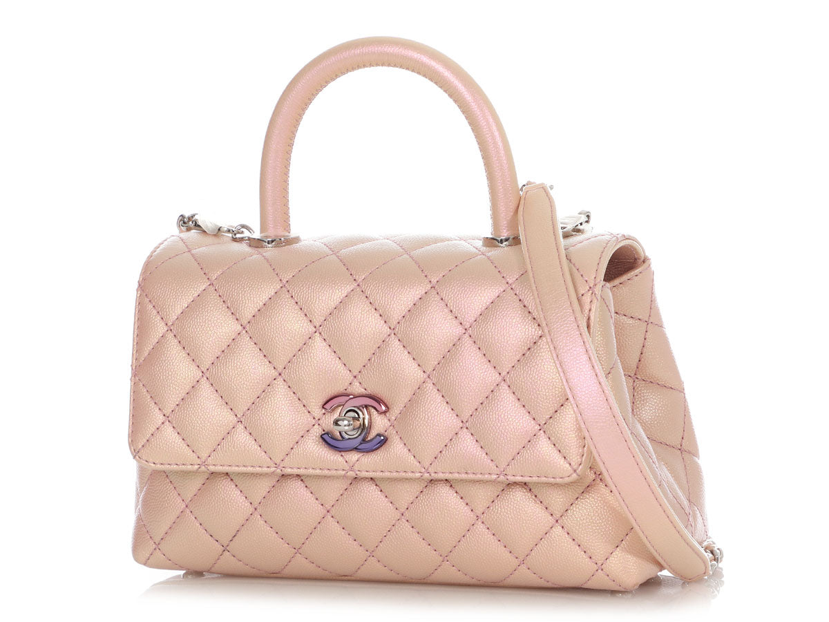 Iridescent Pink Quilted Caviar Coco Handle Bag Mini