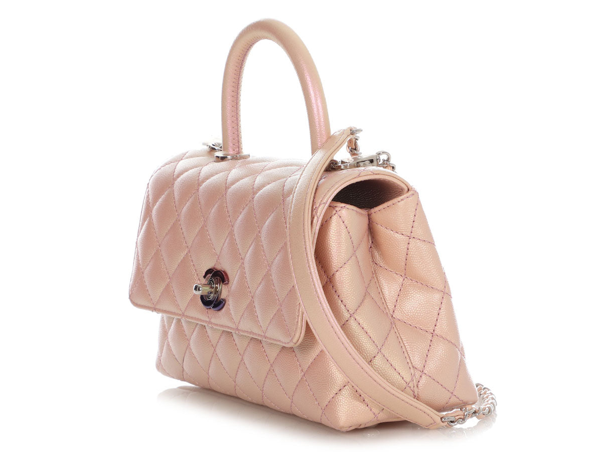 Chanel Bright Pink Iridescent Quilted Caviar Mini Coco Handle