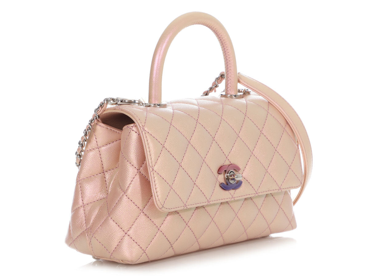 Chanel Bright Pink Iridescent Quilted Caviar Mini Coco Handle