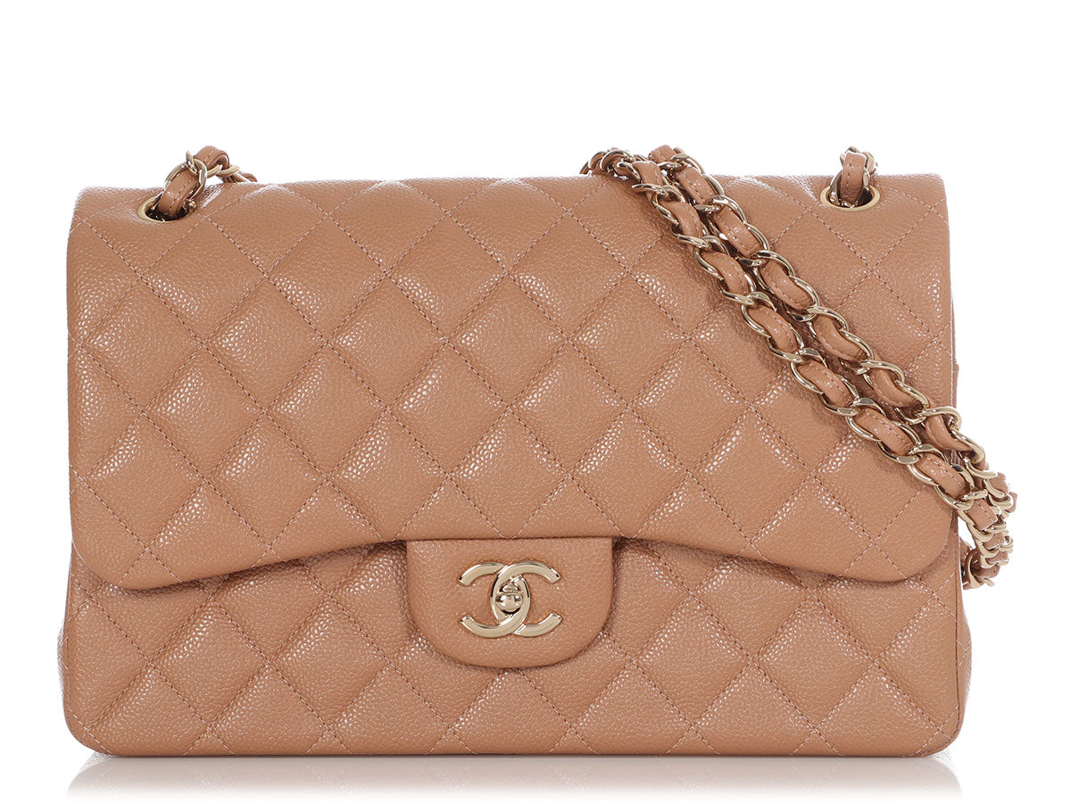 CHANEL Caviar Quilted Jumbo Double Flap Beige Clair 1255861