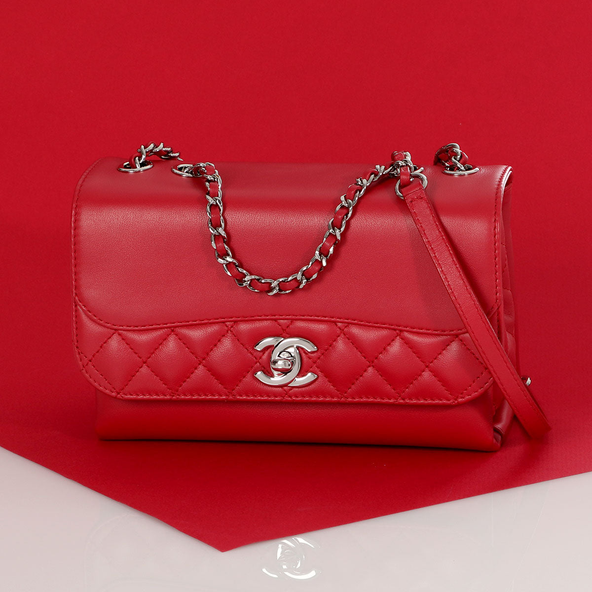 Chanel Red Part-Quilted Calfskin Tramezzo Crossbody by Ann's Fabulous Finds