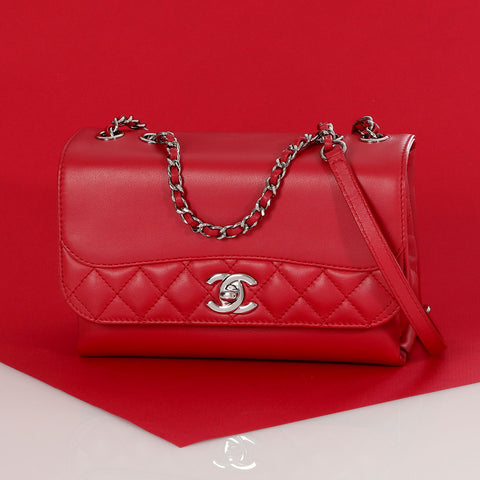 Chanel Red Part-Quilted Calfskin Tramezzo Crossbody
