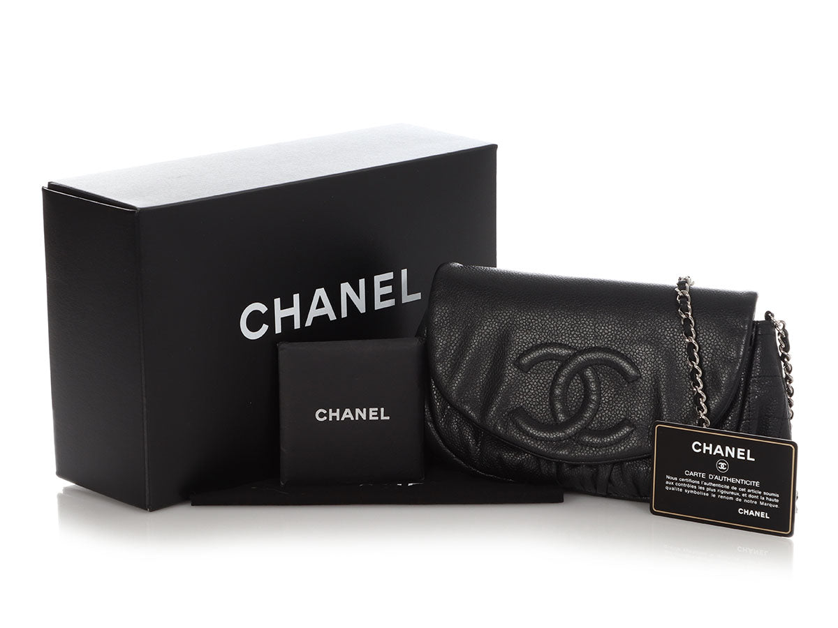 Chanel Black Part-Quilted Caviar Half-Moon Wallet on Chain WOC