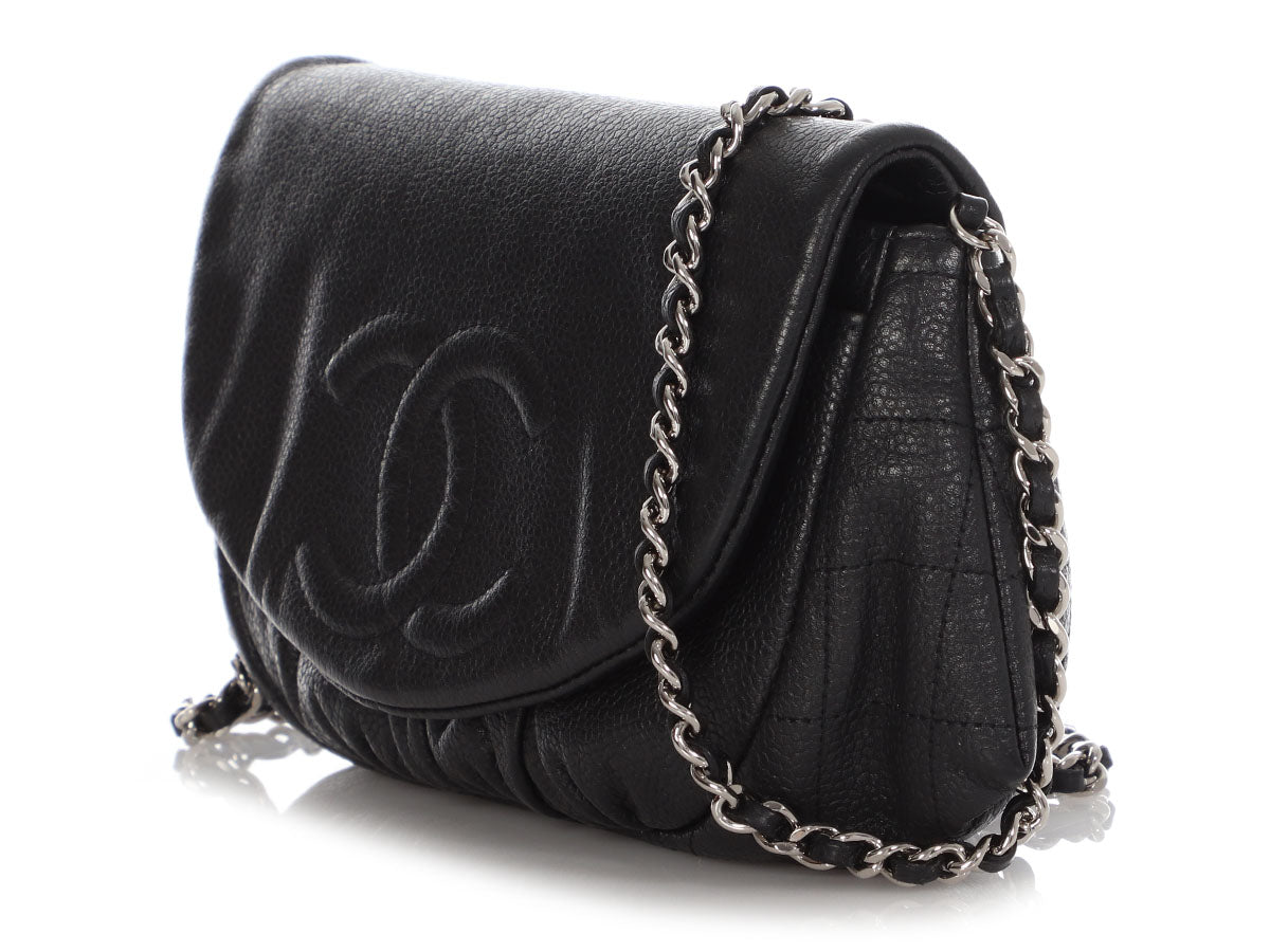 Chanel Black Part-Quilted Caviar Half-Moon Wallet on Chain WOC