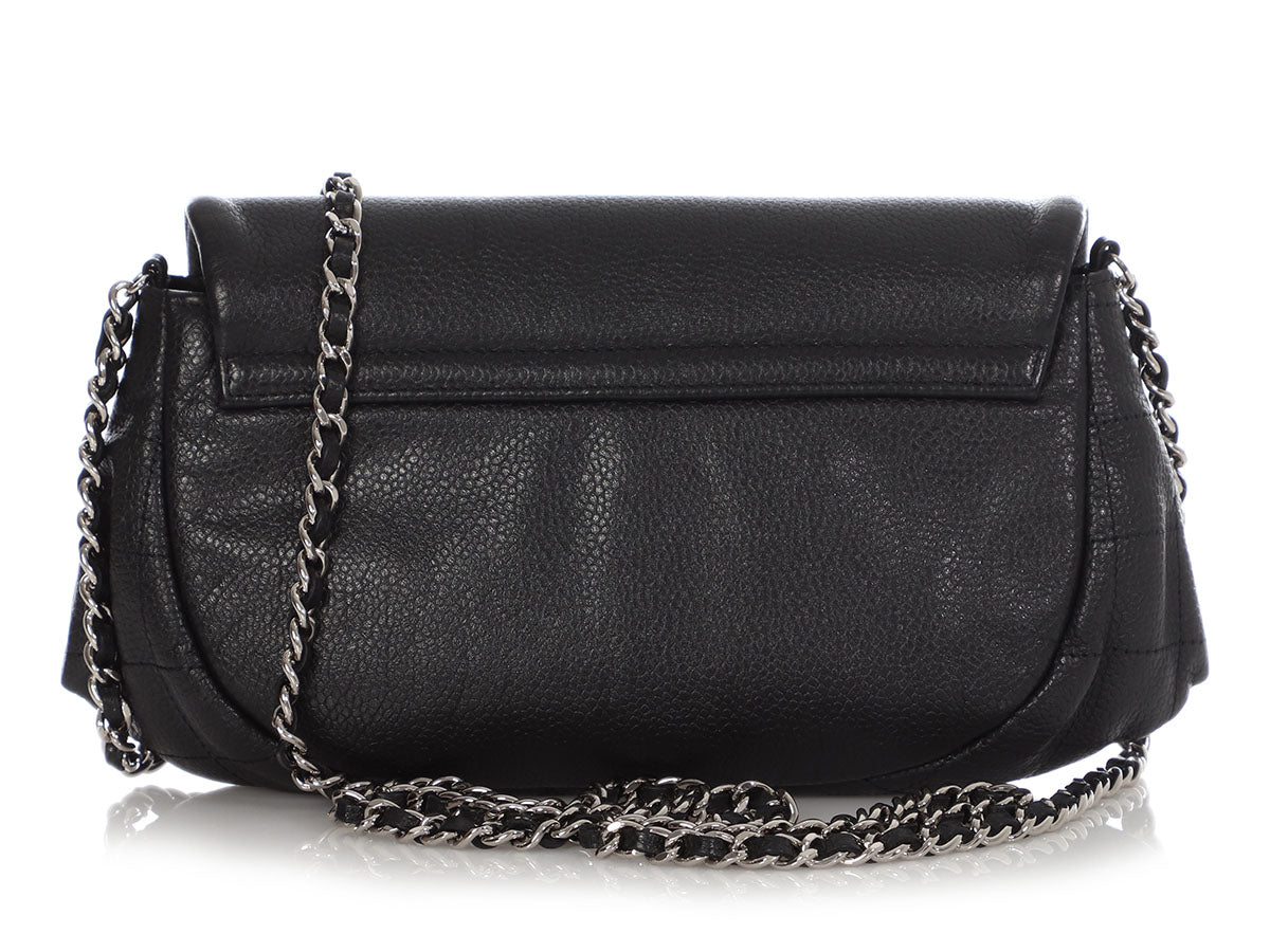 Chanel Black Part-Quilted Caviar Half-Moon Wallet on Chain WOC