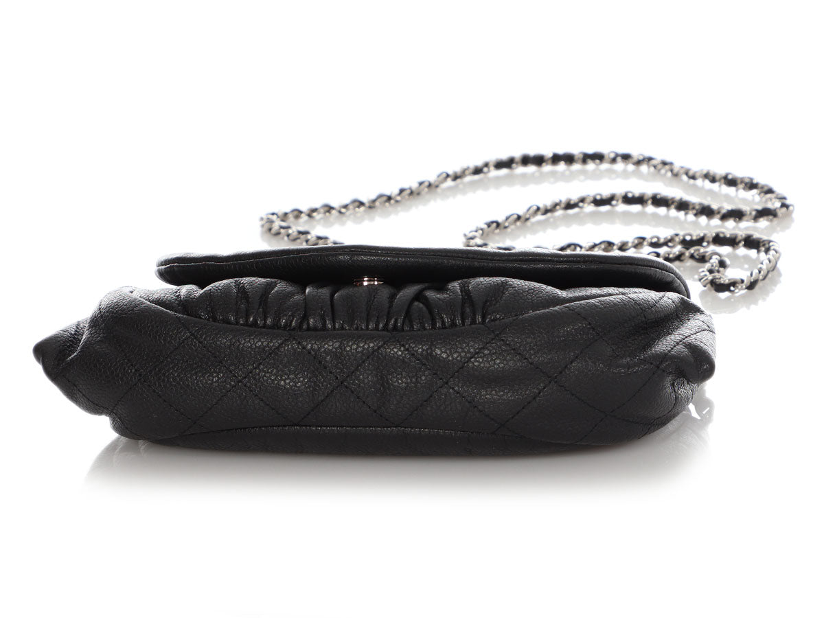 Chanel Black Part-Quilted Caviar Half-Moon Wallet on Chain WOC