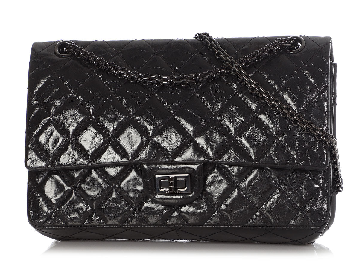 Chanel Black Quilted Distressed Lambskin 2.55 Anniversary Reissue 225