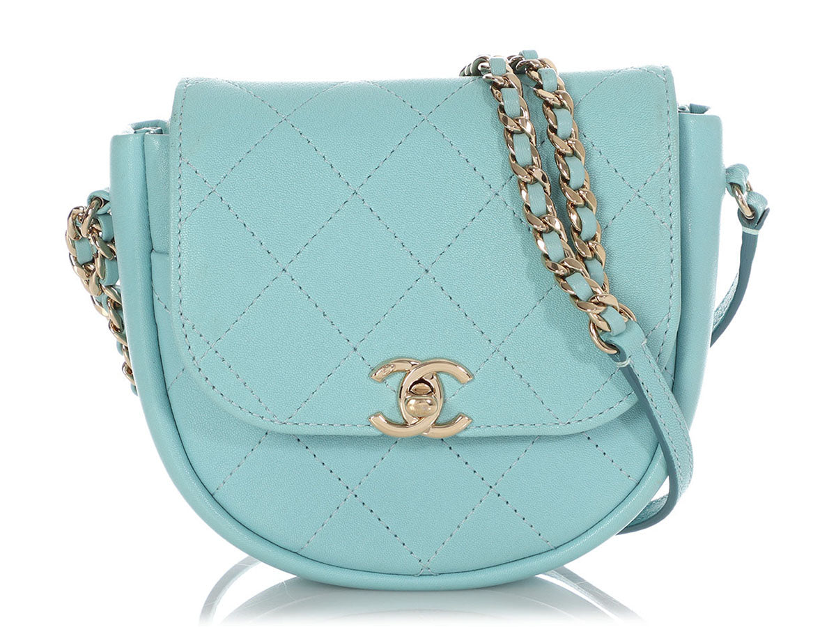 Chanel Mini Robin's Egg Blue Part-Quilted Calfskin Crossbody by Ann's Fabulous Finds