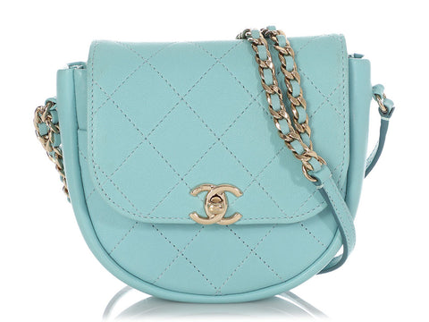 Chanel Mini Robin's Egg Blue Part-Quilted Calfskin Crossbody