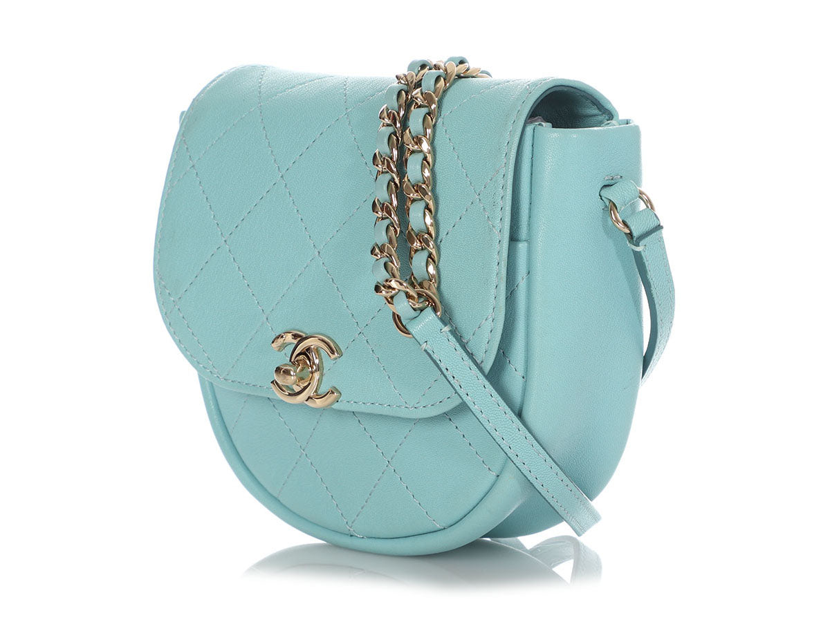 Chanel Mini Robin's Egg Blue Part-Quilted Calfskin Crossbody by Ann's Fabulous Finds