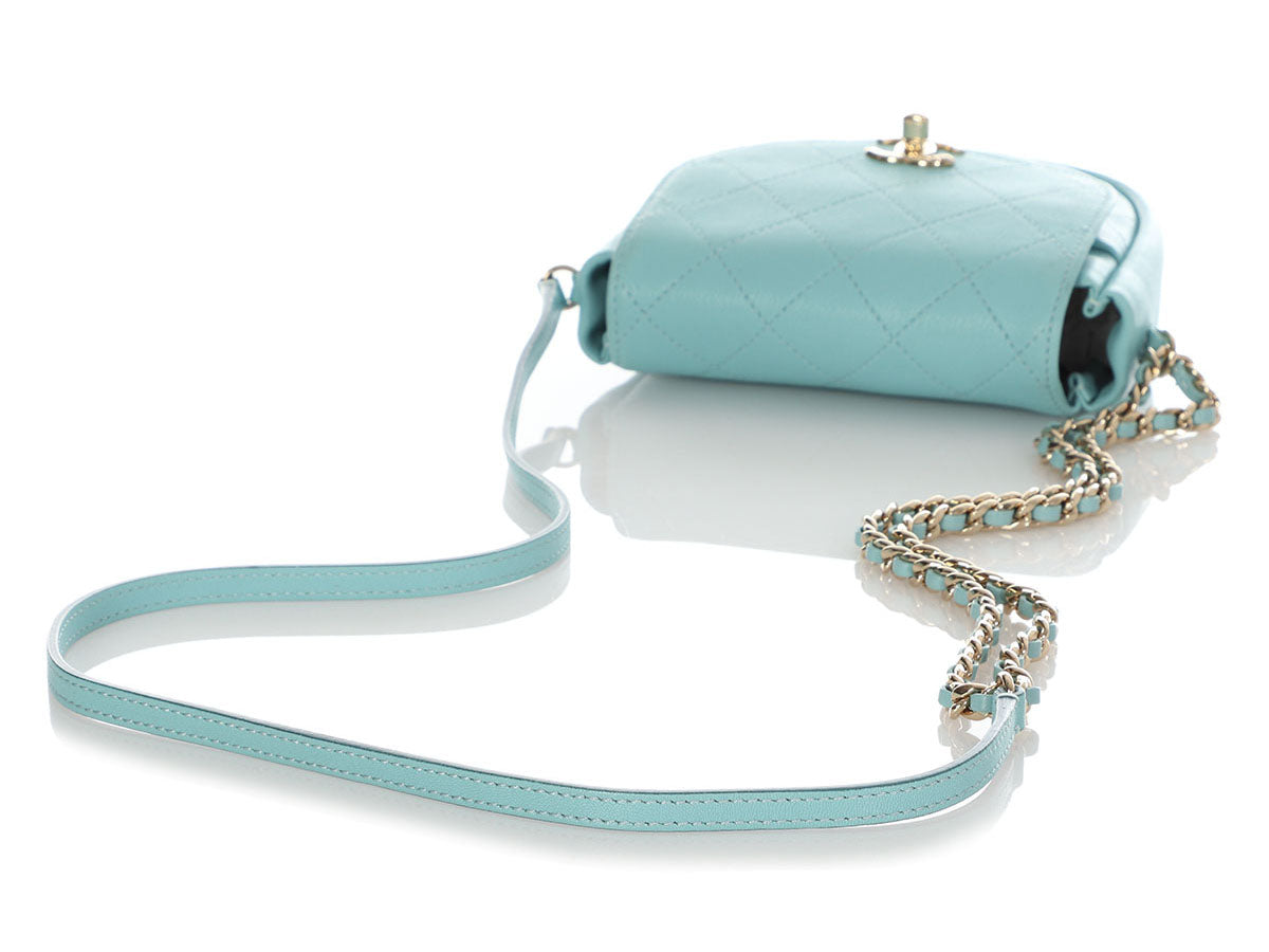 Chanel Mini Robin's Egg Blue Part-Quilted Calfskin Crossbody