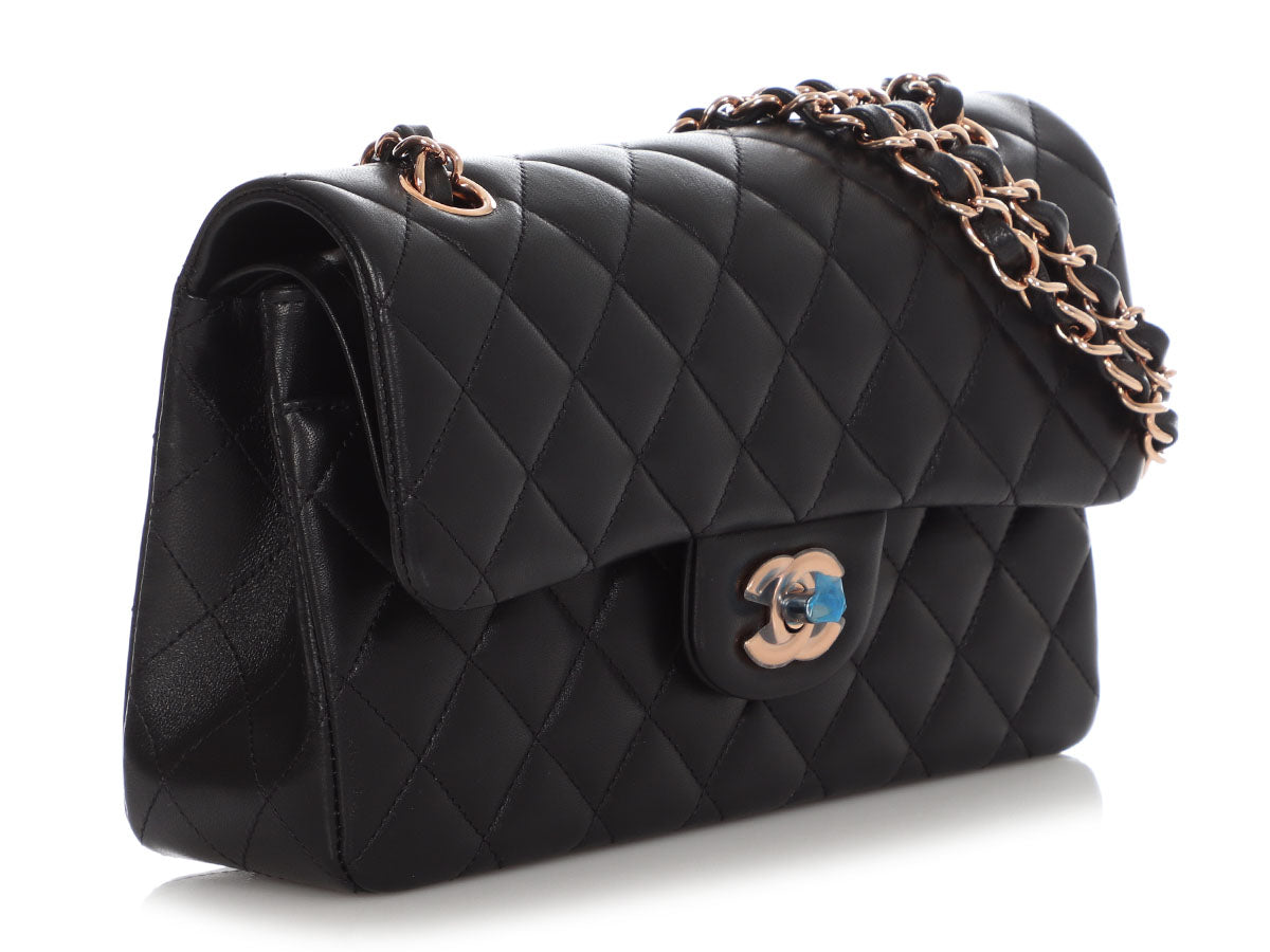 Black Quilted Lambskin Classic Double Flap Small