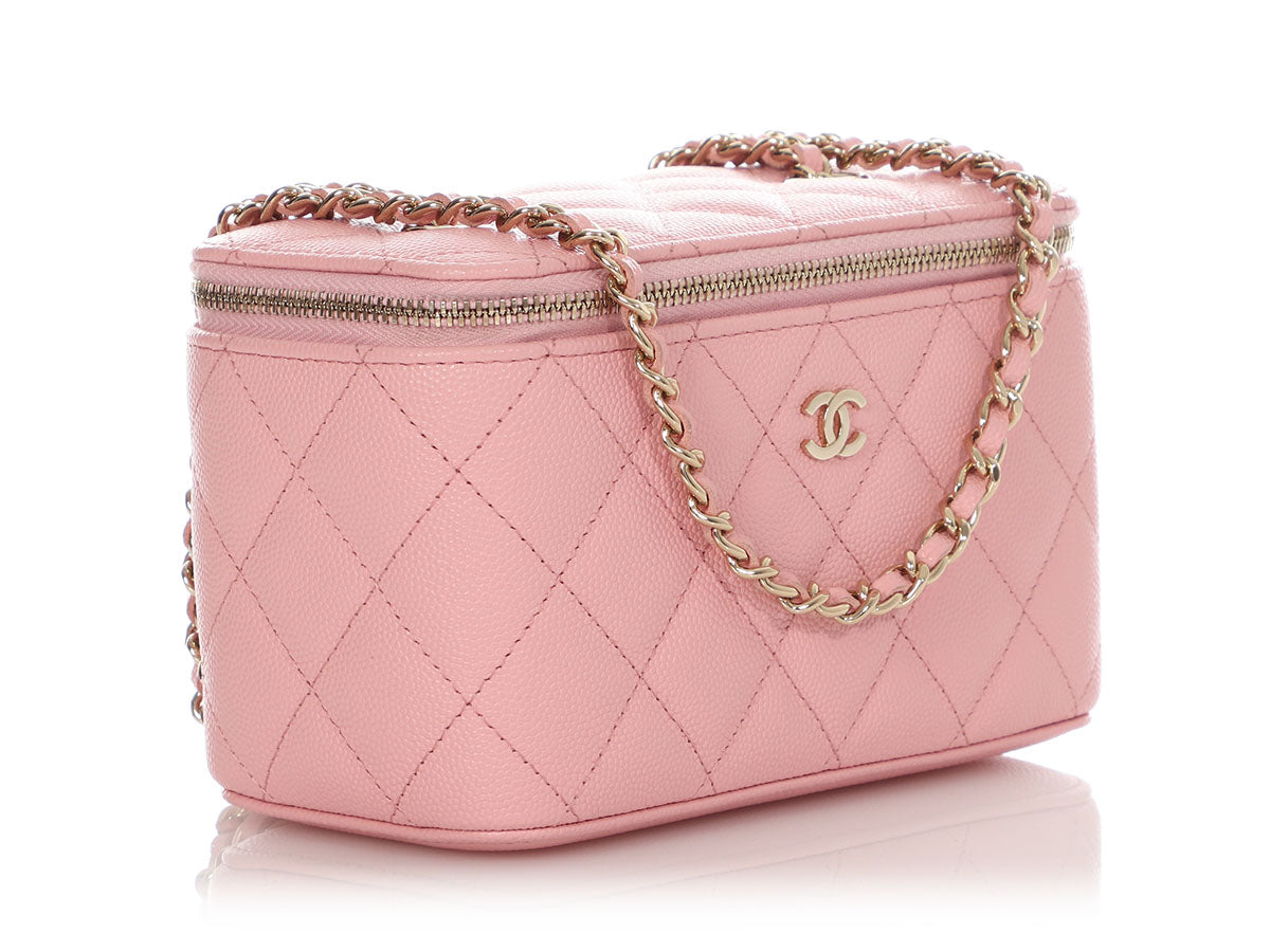 Chanel Vanity Case 20S Pink Quilted Caviar with light gold hardware