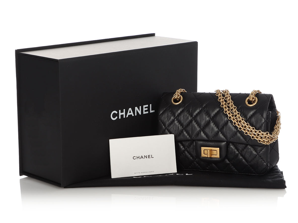 Chanel Small Pearl Flap Bag Black Calfskin Aged Gold Hardware