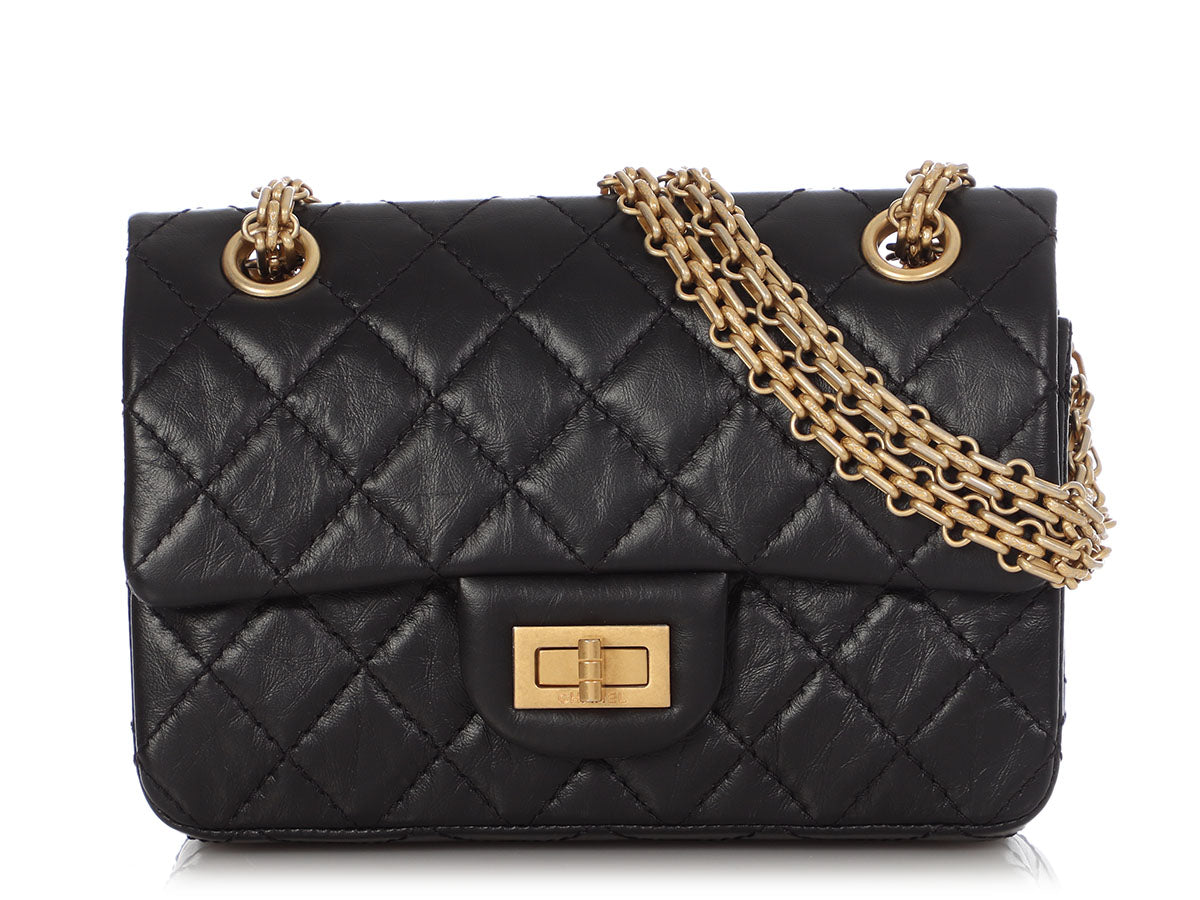 Chanel 2.55 Double Flap Small Chain Shoulder Bag Black Lambskin H21