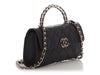 Chanel Black Quilted Caviar Top Handle Clutch With Strap