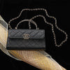 Chanel Black Quilted Caviar Top Handle Clutch With Strap