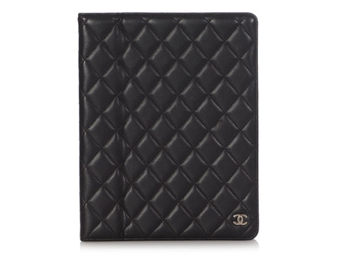 Chanel Black Quilted Lambskin iPad Case