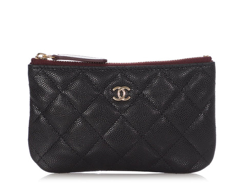 Chanel White Caviar Leather Mini O-Case Zip Pouch