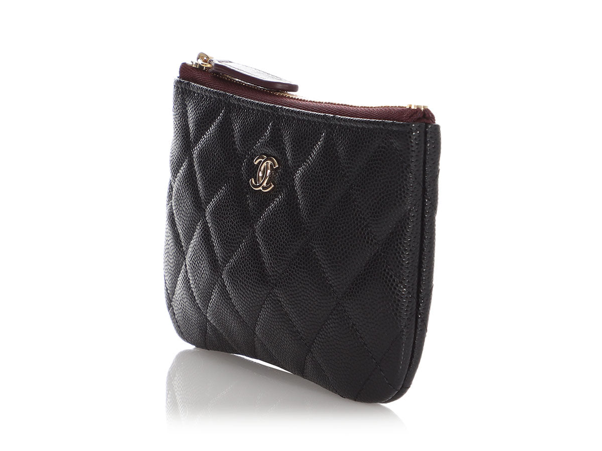 Chanel Black Caviar Leather Mini O Case Zip Pouch For Sale at