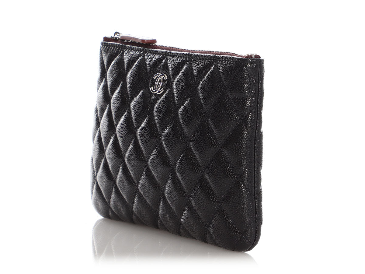 Chanel Black Quilted Caviar Leather Large O-Case Zip Pouch Chanel