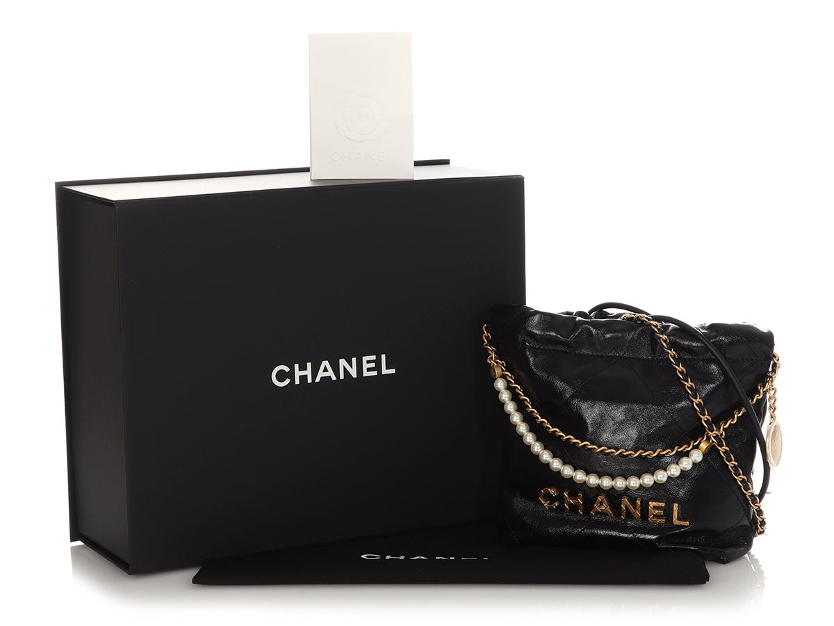 Chanel Mini 22 Black Quilted Glazed Calfskin Hobo with Pearl Strap by Ann's Fabulous Finds