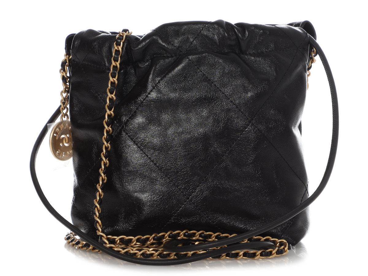 Chanel Mini Black Quilted Glazed Calfskin Hobo With Pearl Strap