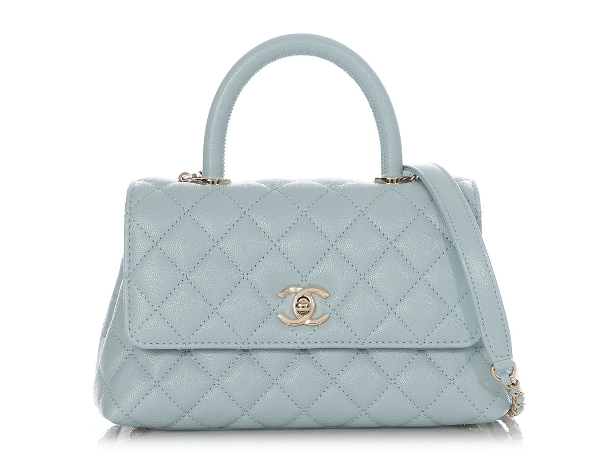 CHANEL Caviar Quilted Extra Mini Coco Handle Flap Light Blue 1217711