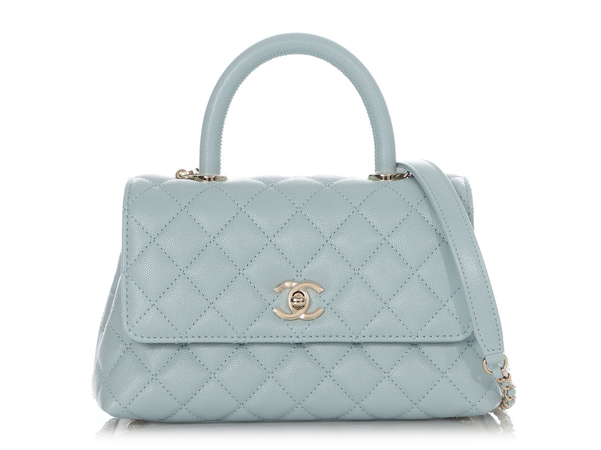 Chanel Mini Light Blue Quilted Caviar Coco Handle