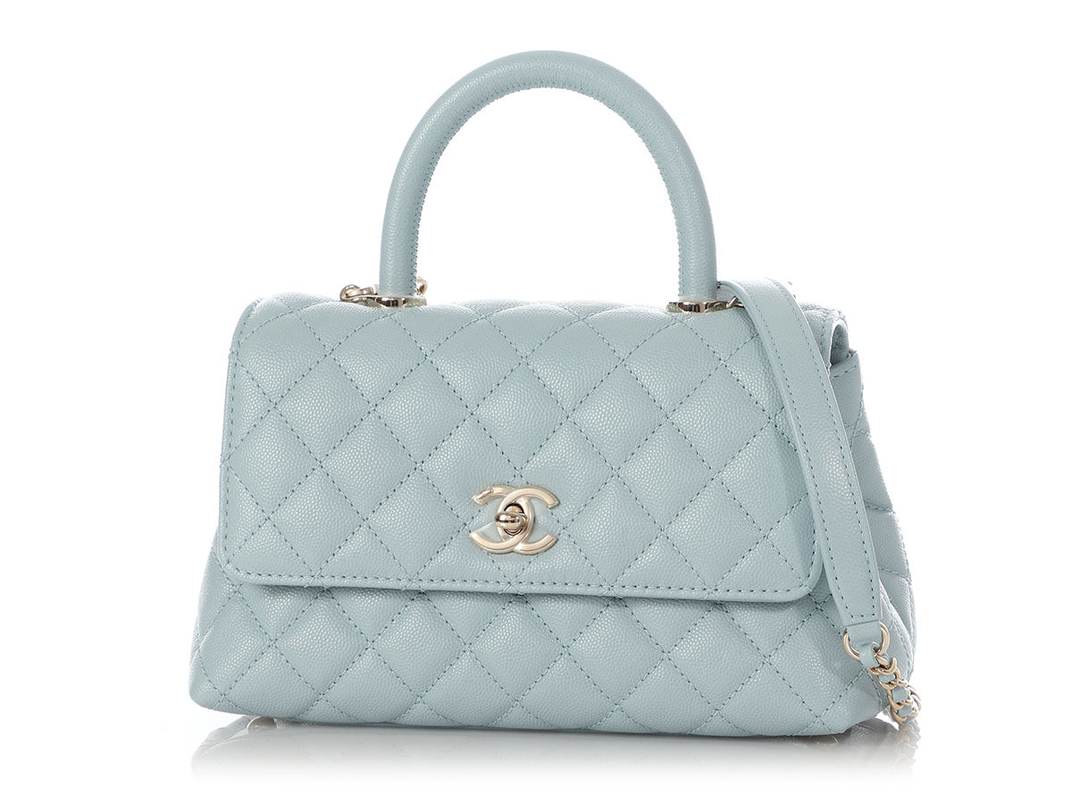 CHANEL Caviar Quilted Extra Mini Coco Handle Flap Light Blue 853930