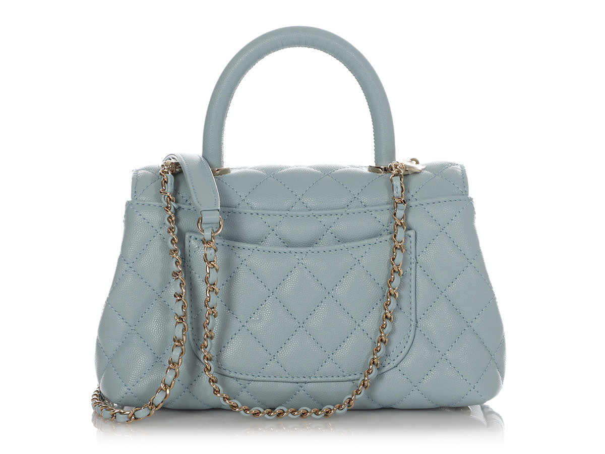 Chanel Light Blue Quilted Caviar Mini Coco Top Handle Flap Bag