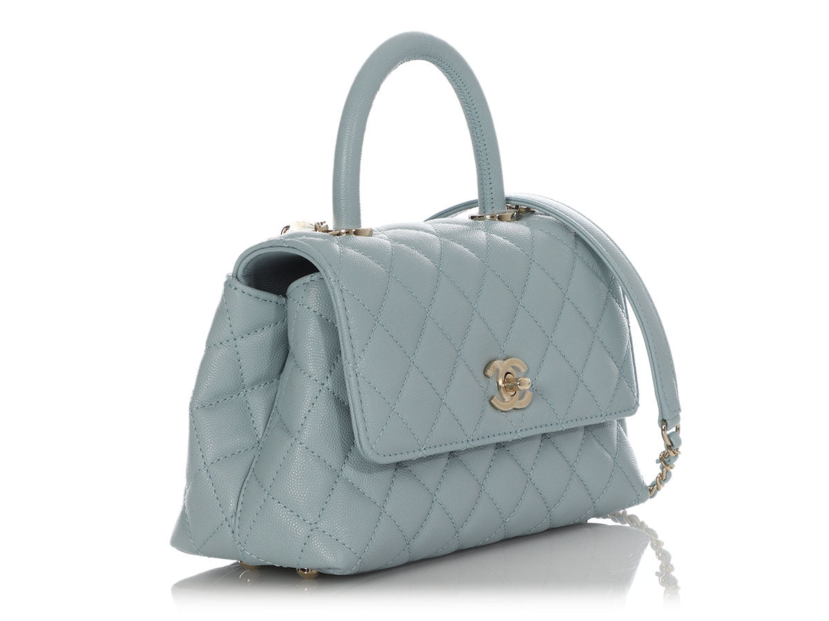 Chanel Caviar Calfskin Coco Handle Chevron Small Flap Bag Pearl Green with Top  Handle A92990 7147
