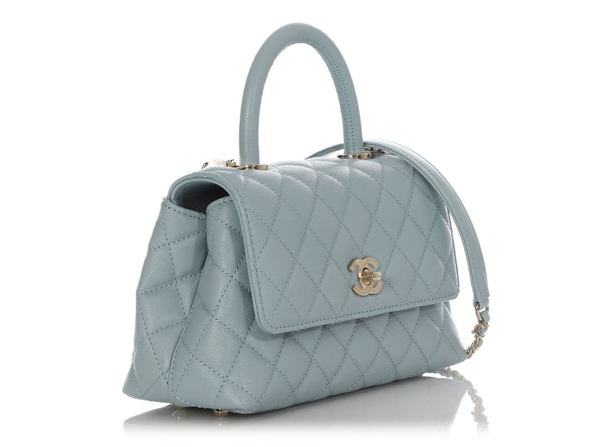 Chanel Mini/Small Coco Handle 21K Pale Blue Quilted Caviar with