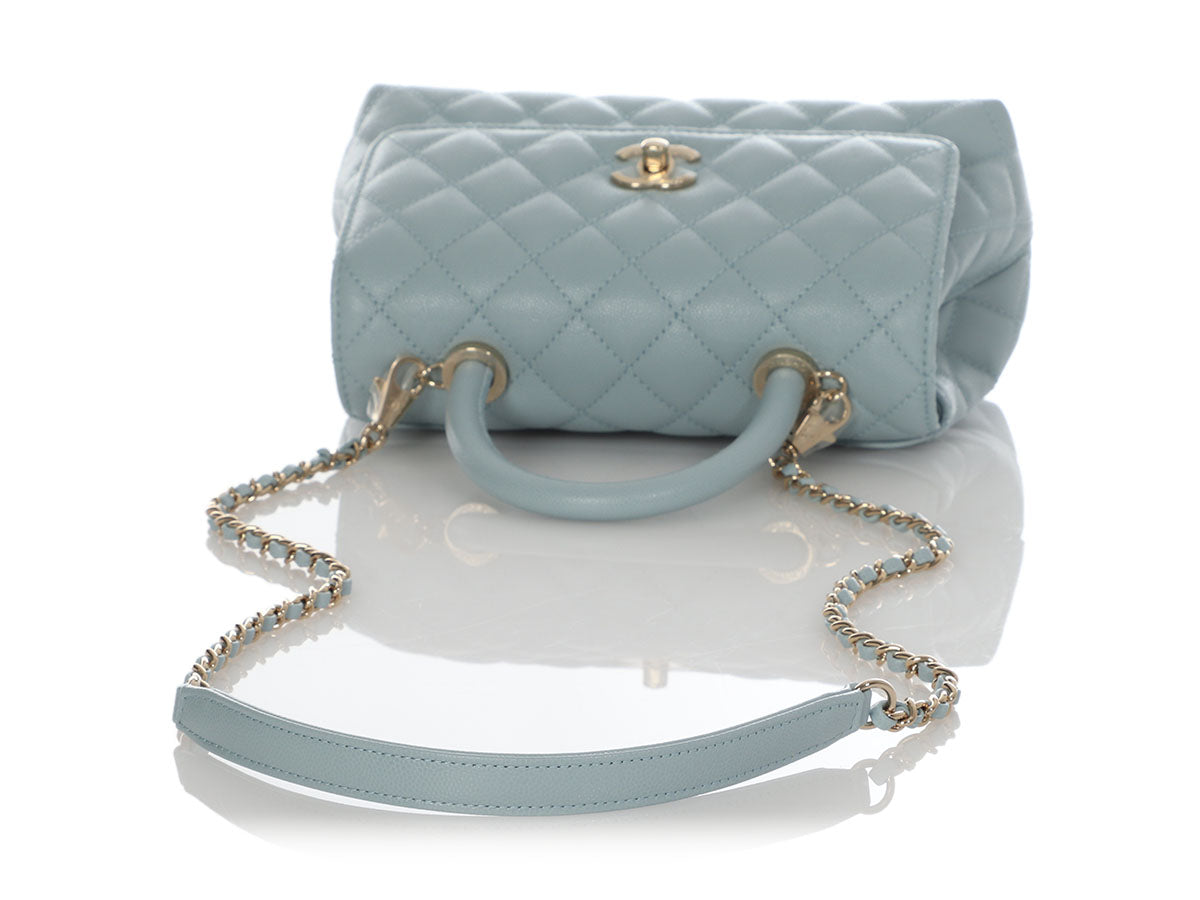 CHANEL Caviar Quilted Mini Coco Handle Flap Light Blue 903031