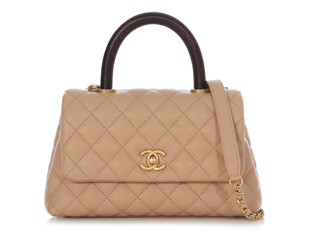 Chanel Mini Beige Quilted Caviar Coco Handle by Ann's Fabulous Finds