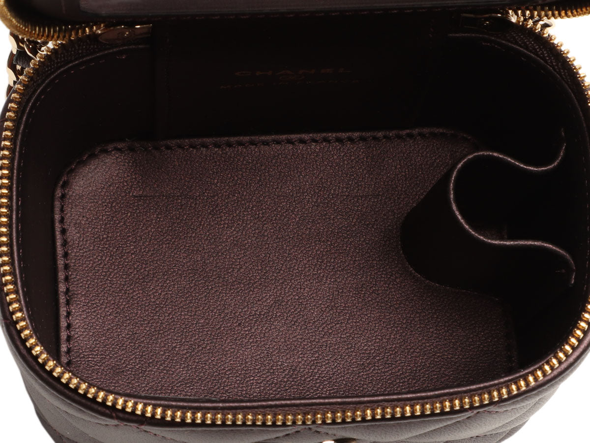 Chanel Mini Dark Brown Quilted Lambskin Top Handle Vanity Case