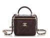 Chanel Mini Dark Brown Quilted Lambskin Top Handle Vanity Case With Chain