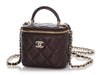 Chanel Mini Dark Brown Quilted Lambskin Top Handle Vanity Case With Chain