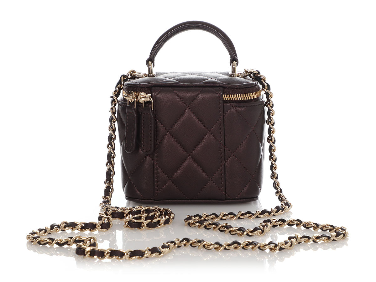 Chanel Mini Dark Brown Quilted Lambskin Top Handle Vanity Case with Chain by Ann's Fabulous Finds