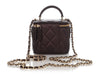 Chanel Mini Dark Brown Quilted Lambskin Top Handle Vanity Case With Chain