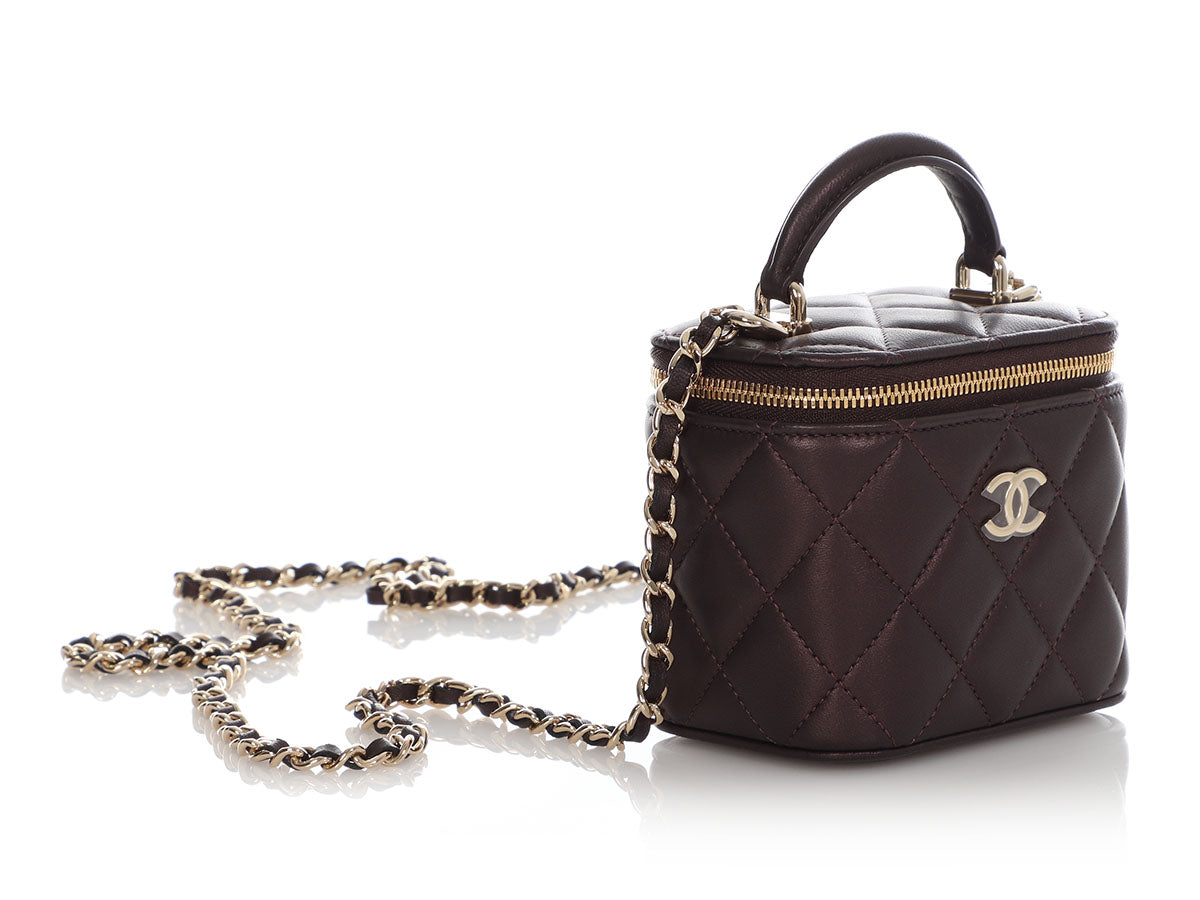 Chanel Mini Dark Brown Quilted Lambskin Top Handle Vanity Case with Chain by Ann's Fabulous Finds